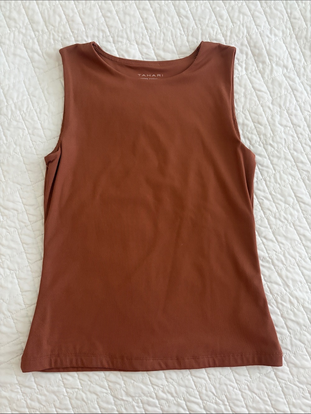 Tahari Sleeveless Ribbed Tank Top in Rust Brown